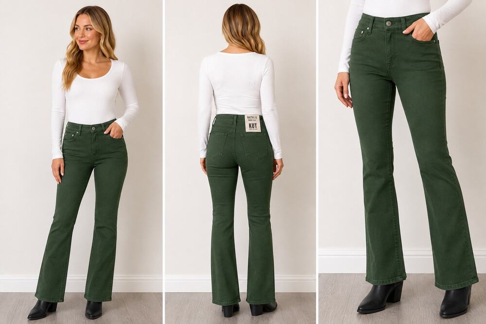 KUT From The Kloth Natalie Bootcut Jeans Size 6 Deep Forest Green NWT